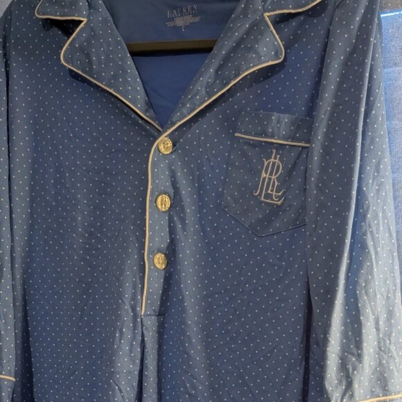 Ralph Lauren Blue Polka Dot Nightgown Night Dress Pajama Size Large 100% Cotton - Picture 3 of 9